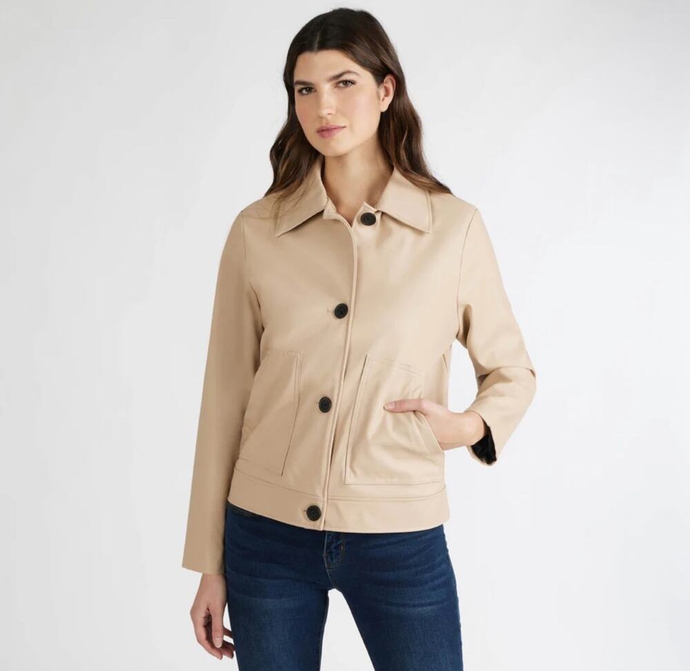 NVLT Tan Vegan Leather Jacket Cropped Classic | Size M